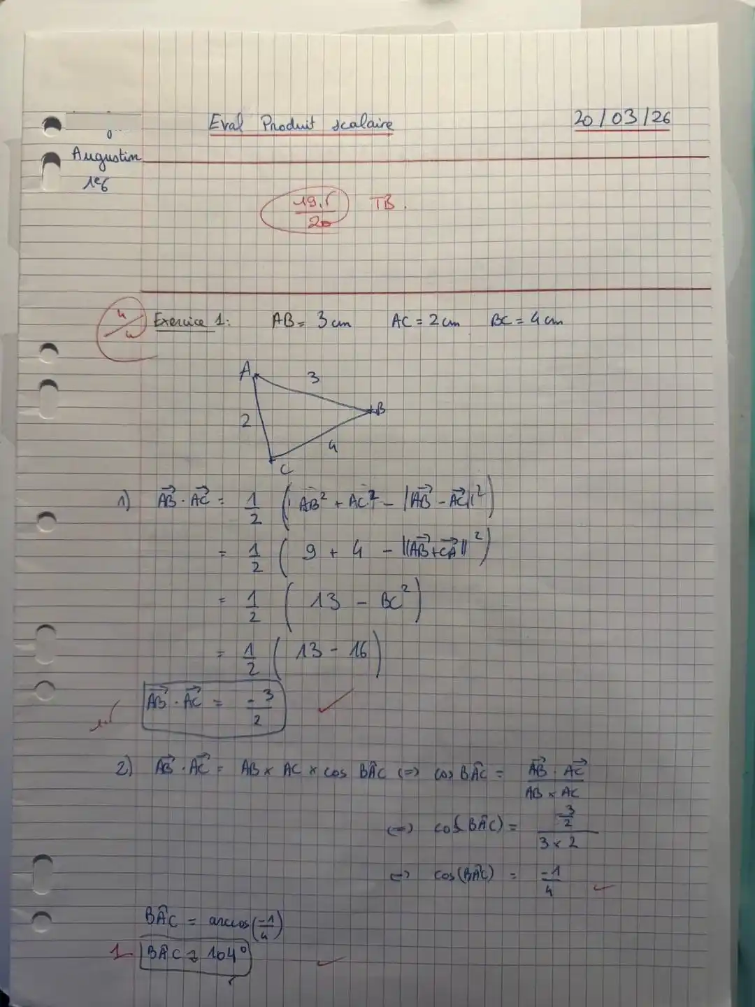 Copie de maths d'Augustin — 20/20, Lycée Daniélou, suivi hebdomadaire