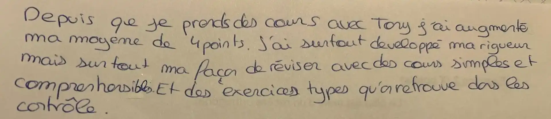 Témoignage manuscrit de Victoire sur son stage de pré-rentrée maths Paris — Lycée Hoche Versailles