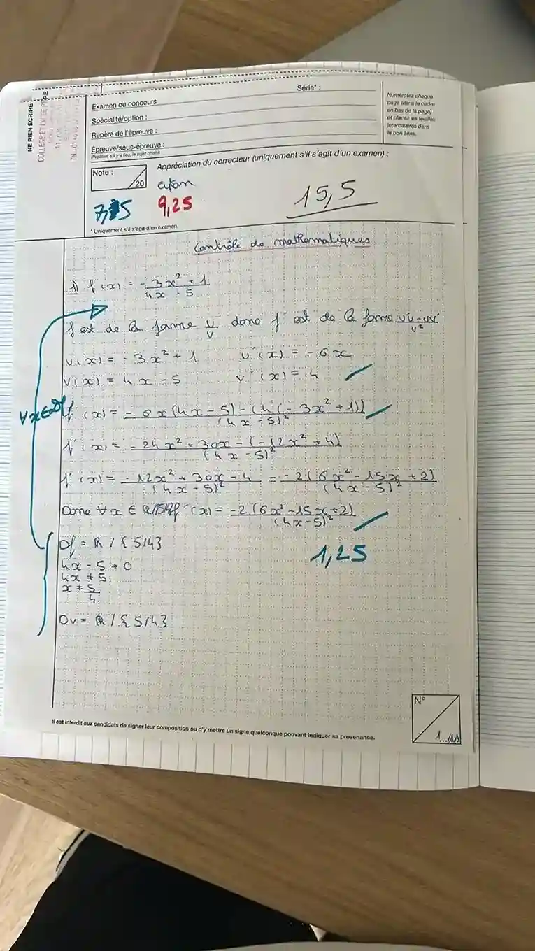Copie de mathématiques de eytan — Première spécialité, après suivi personnalisé