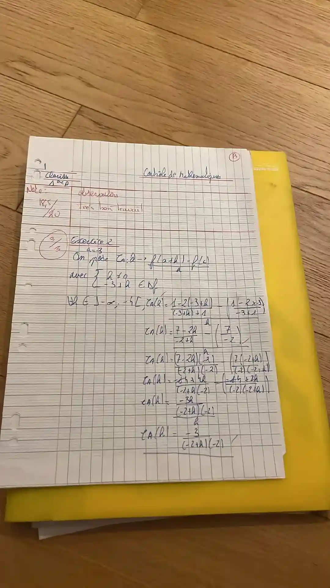 Progression mathématiques Première note 18,5/20 après stage de perfectionnement spécialité maths sur Paris 6e
