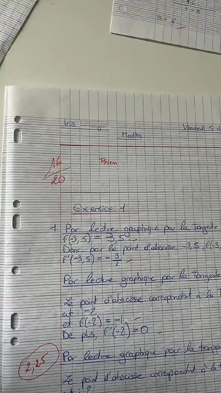 Copie de mathématiques de Iris — Première, Lycée Saint Erembert Versailles, contrôle 3
