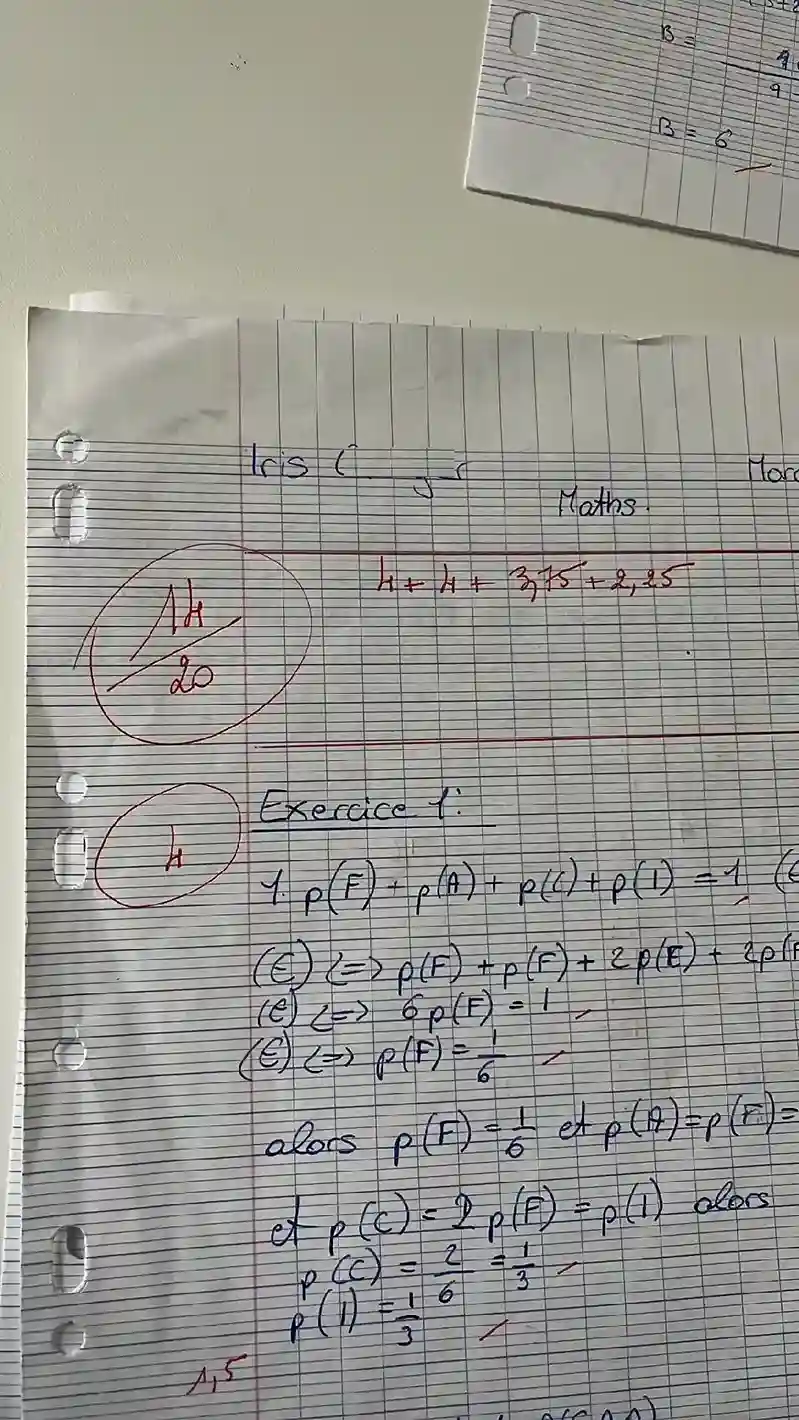 Copie de mathématiques de Iris — Première, Lycée Saint Erembert Versailles, contrôle 2