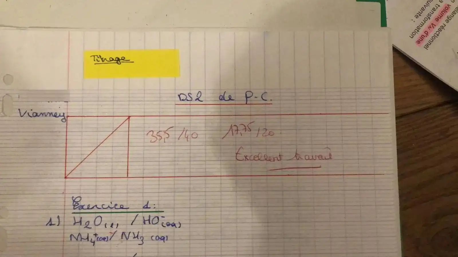 Copie d'un devoir de physique-chimie d’élève après le stage Toussaint Terminale spécialité à Paris – méthode individualisée, groupe de 10 max